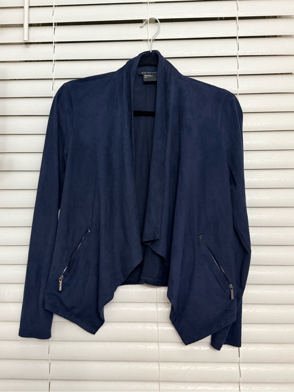 A/X Armani Exchange Navy Suede-Look Open Front Blazer